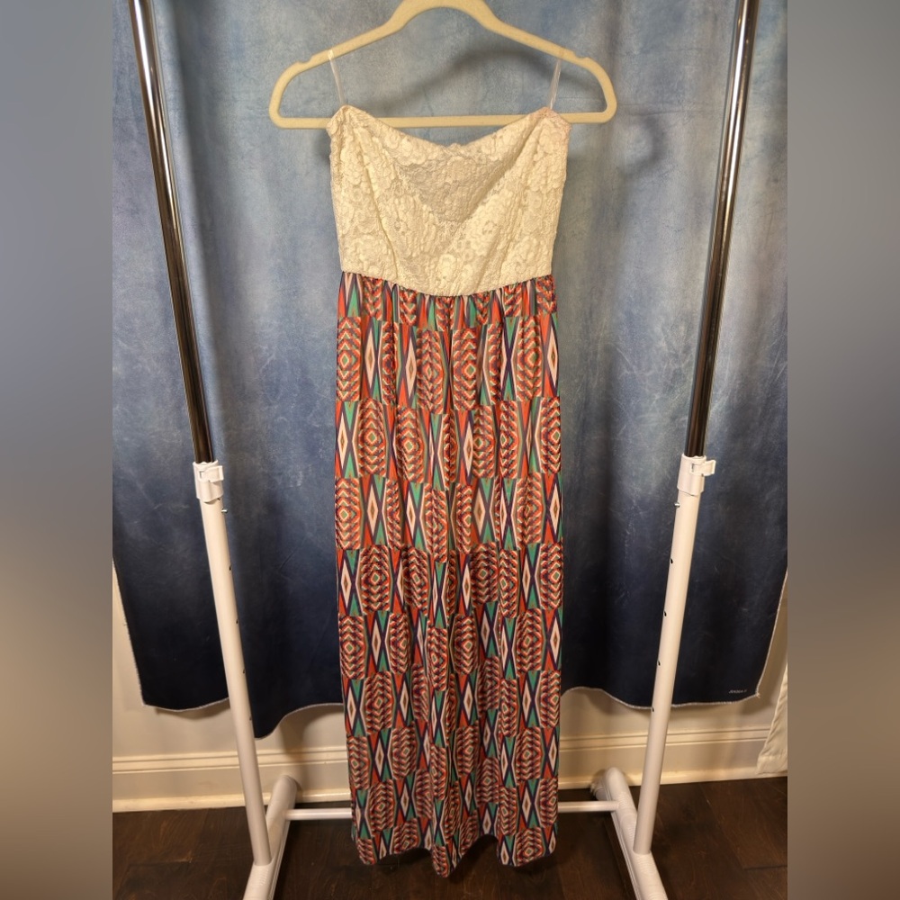 White and Orange Strapless Dress